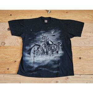 3d Emblem Motorcycle Cloud Starry Night All Over Print Black T-Shirt sz XL